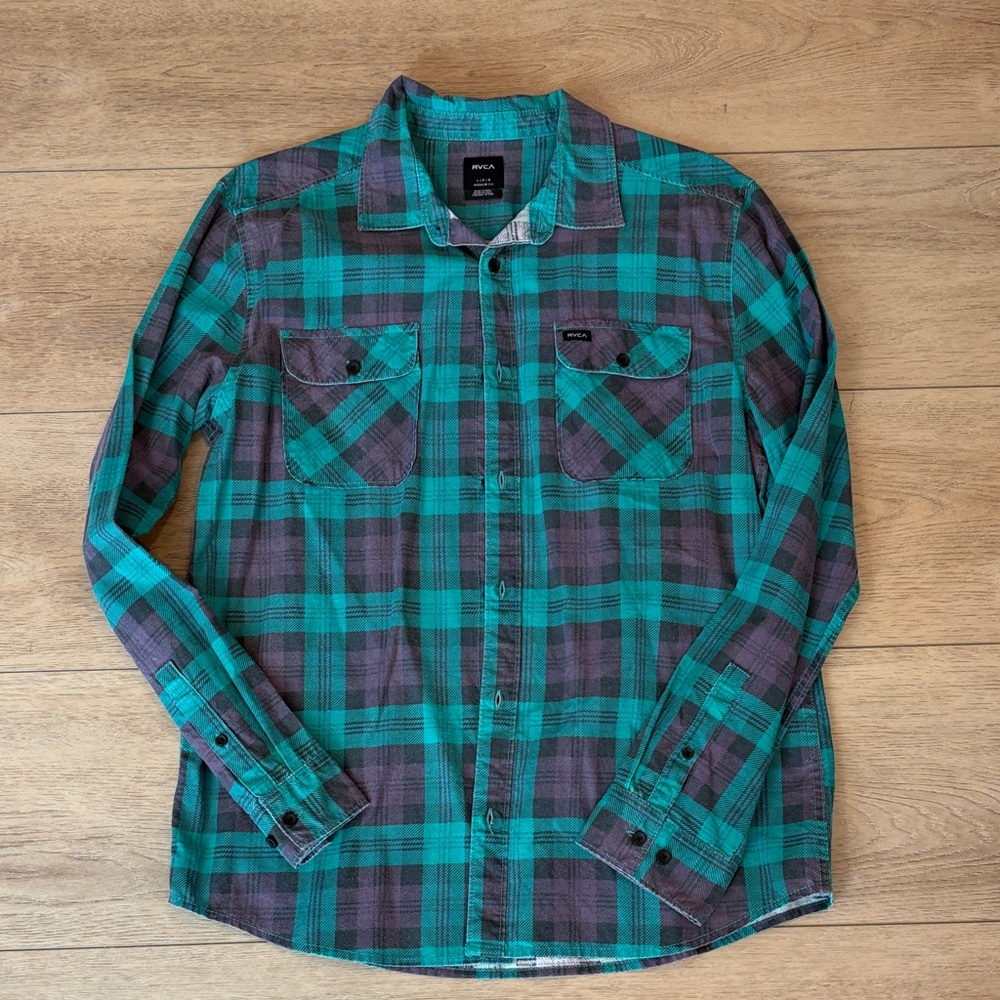 RVCA Teal and Purple Plaid Shirt